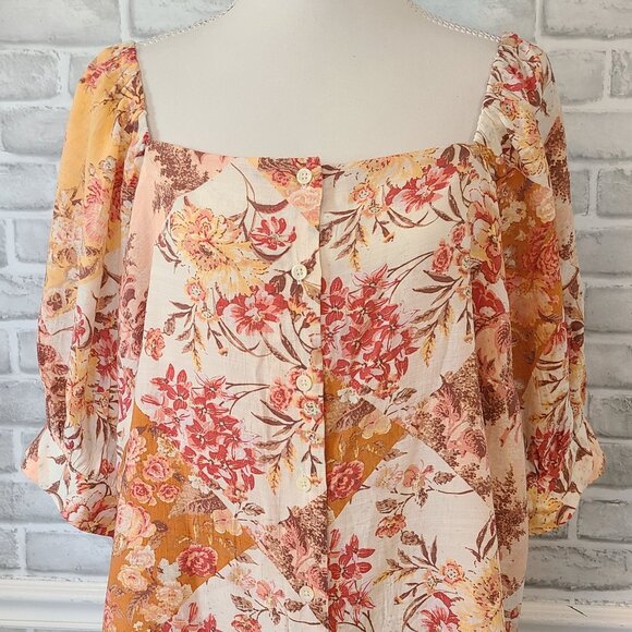 Lauren Conrad Floral 3/4 Sleeve Tunic Top Plus Size 2X Cottage Fall NEW - Picture 7 of 8